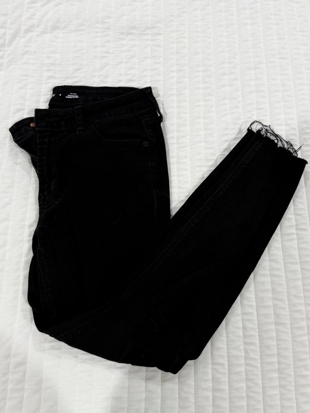 Black Women's Raw-Hem Mid-Rise Jeans